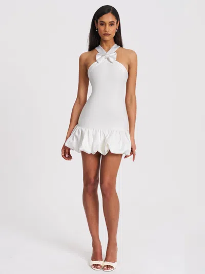 Miss Circle Women Barbra White Cross Straps Bodycon Mini Dress With Bubble Hem