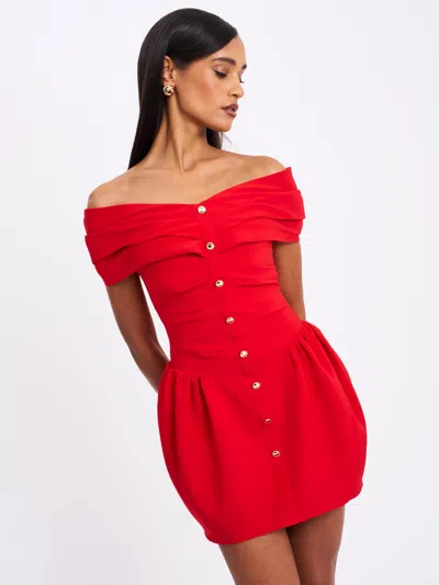 Miss Circle Women Cait Red Off Shoulder Drop Waist Mini Dress