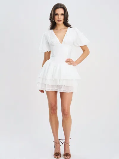 Miss Circle Women Caitlyn Bubble Sleeve Layered Mini Corset Dress In Yellow