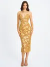 Miss Circle Women Edie Gold Beaded Sequin Midi Pencil Dress In Brown