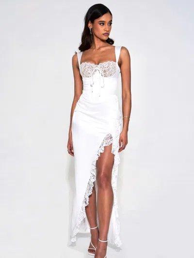 Miss Circle Women Freddie White Lace Satin Maxi Corset Dress In Neutral