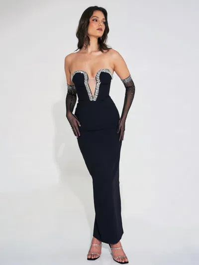 Miss Circle Women Ivanna Black Crystal Embellished Maxi Dress