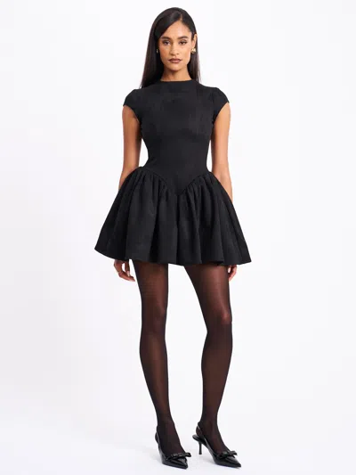 Miss Circle Women Jacqueline Backless Black Mini Puffy Suede Dress
