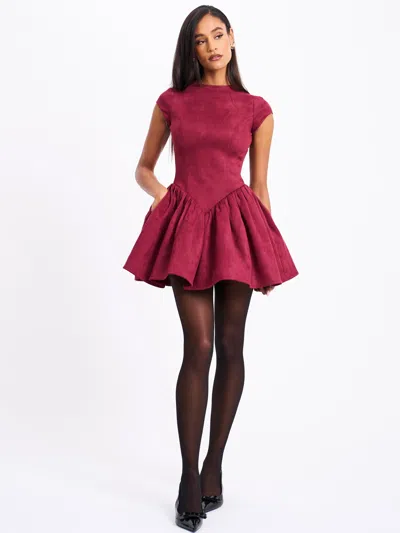 Miss Circle Women Jacqueline Backless Burgundy Mini Puffy Suede Dress In Brown