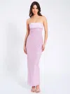 Miss Circle Lainey Satin Strapless Party Sequin Pearl Beaded Maxi Dress In Pink