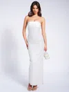 Miss Circle Women Lainey White Satin Sequin Pearls Beaded Maxi Dress In White