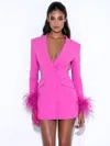 Miss Circle Women Madeline Fuchsia Feather Trim Blazer Dress In Pink