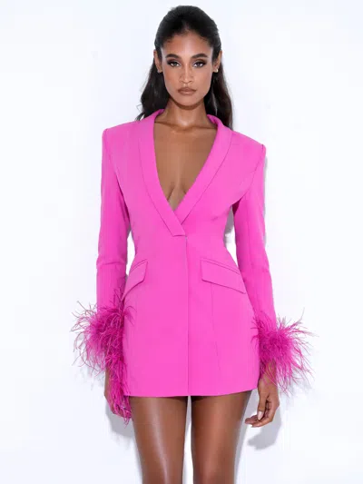 Miss Circle Women Madeline Fuchsia Feather Trim Blazer Dress In Pink