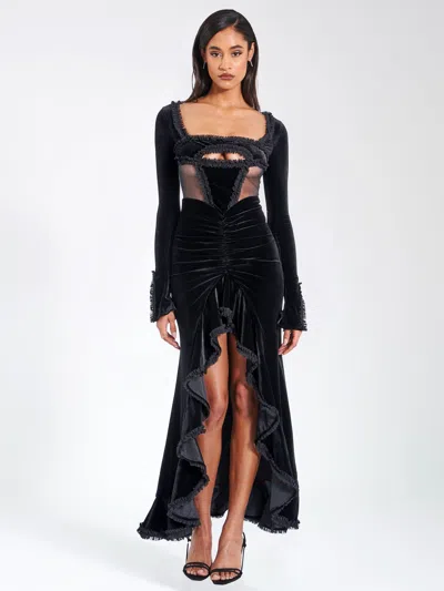 Miss Circle Women Maeve Black Velvet And Mesh Long Sleeve Maxi Dress