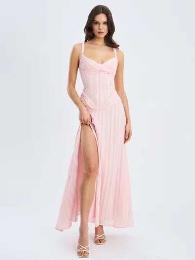 Miss Circle Women Mallory Baby Pink Stripe Jacquard High Slit Gown
