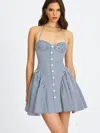Miss Circle Women Melody Navy Blue Railroad Stripe Halter Drop Waist Mini Dress In Blue