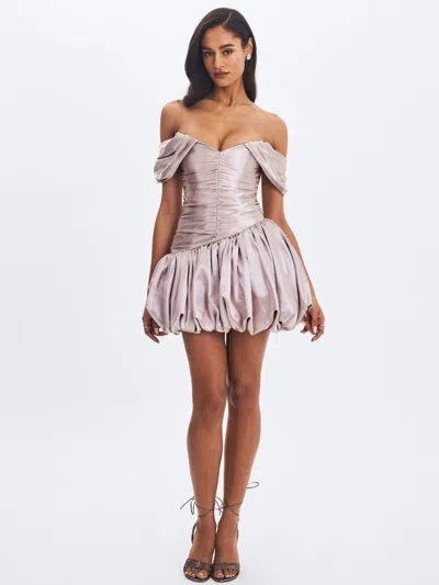 Miss Circle Women Milena Champagne Ruched Asymmetrical Bubble Mini Dress In White