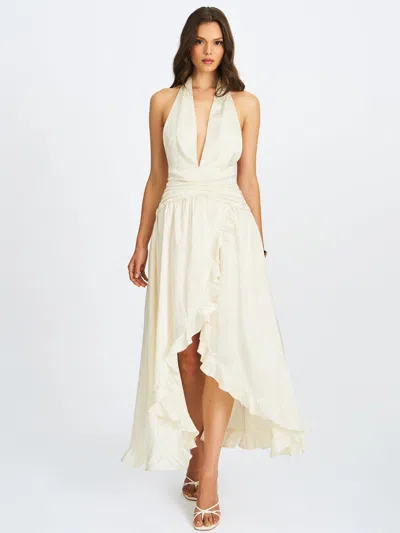 Miss Circle Women Nalani Floral Ivory Ruffled Halter Maxi Dress In Neutral