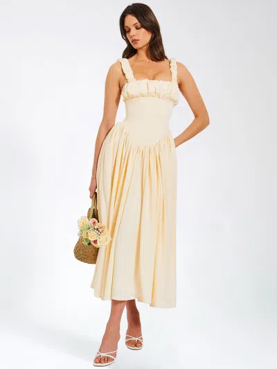 Miss Circle Women Noreen Egg White Satin Drop Waist Maxi Sundress In Yellow