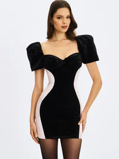 Miss Circle Women Nova Black Contoured Sweetheart Puff Sleeve Mini Dress In Multi