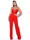 Miss Circle Women Onika Red Satin And Crepe Jumpsuit In Red