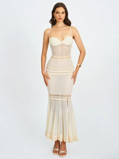 Miss Circle Women Pallas Beige Lace Trim Crochet Mermaid Maxi Dress In Multi