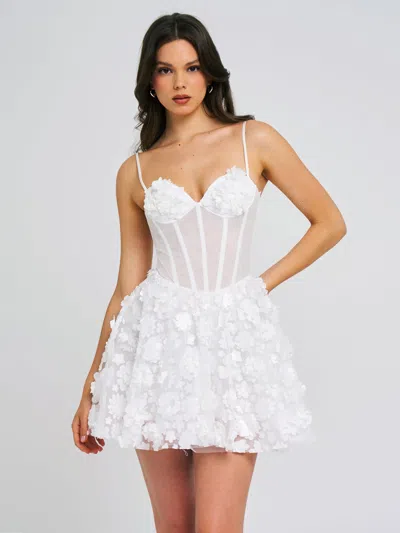Miss Circle Women Pamila White Floral Mesh Puffy Mini Dress