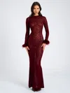 Miss Circle Women Patricia Burgundy Leopard Burnout Velvet Mesh Backless Maxi Dress In Red