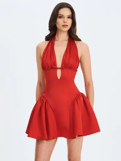 Miss Circle Women Peyton Ruby Plunging Halter Keyhole Mini Dress In Red