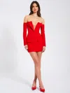 Miss Circle Women Polina Red Off Shoulder Long Sleeve Blazer Dress In Red