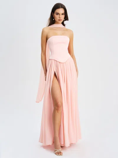 Miss Circle Women Qianna Baby Pink Peplum Top Drop Waist Chiffon Gown