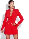 Miss Circle Women Quilla Red Feather Crystal Sleeve Backless Blazer Dress In Red