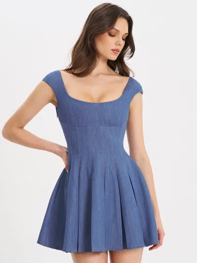 Miss Circle Women Sada Pleated Denim Mini Dress In Blue