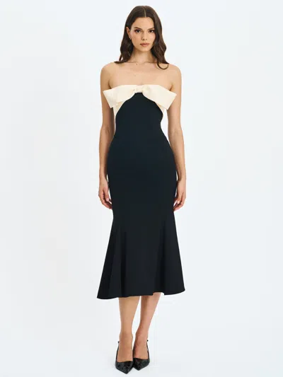 Miss Circle Women Saige Black Mermaid Midi Dress With Ivory Bow Bustline In Multi