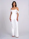 Miss Circle Women Sherlyn White Off Shoulder Flared Crepe Jumpsuit In White