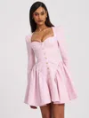Miss Circle Women Tae Pink Tweed Long Sleeve Drop Waist Mini Dress In Pink