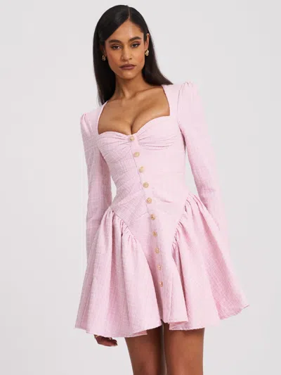 Miss Circle Women Tae Pink Tweed Long Sleeve Drop Waist Mini Dress