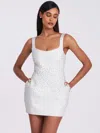 Miss Circle Women Tais Pearl Beaded Cocoon Shape Sleeveless Mini Dress In White