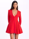 Miss Circle Women Ubah Red Blazer Pleated Button-up Long Sleeve Mini Dress In Red