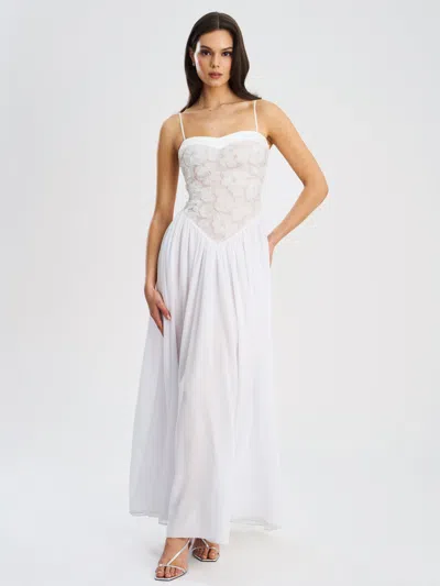 Miss Circle Women Ucille White Embroidered Chiffon Maxi Dress