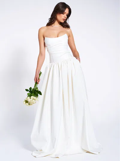 Miss Circle Women Umay White Drop Waist Satin Corset Bridal Gown