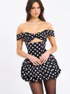 Miss Circle Women Umika Black Polka Dots Bubble Hem Mini Dress In Black