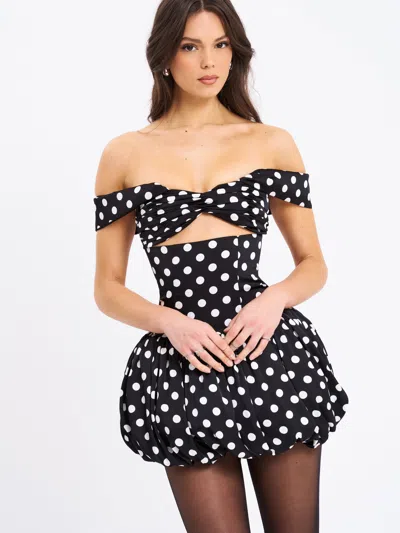 Miss Circle Women Umika Black Polka Dots Bubble Hem Mini Dress