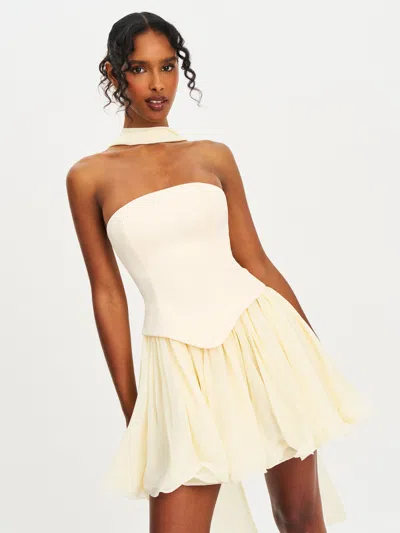 Miss Circle Women Valentina Butter Yellow Boned Curve Edge Peplum Mini Dress In Neutral