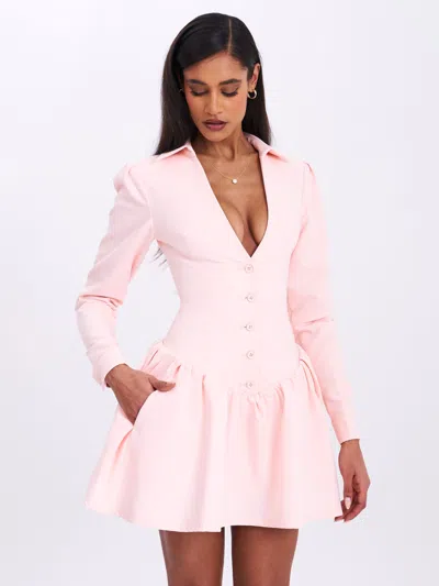 Miss Circle Women Xabrina Macaron Pink Long Sleeve Shirt Mini Dress