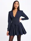 Miss Circle Women Xabrina Navyblue Pinstripe Long Sleeve Shirt Mini Dress In Black