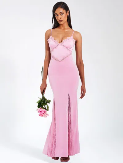 Miss Circle Women Xandria Pink Lace Satin Mermaid Flare Maxi Dress