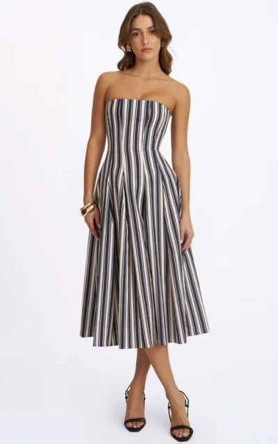 Miss Circle Wyanne Linen Striped Strapless Midi Dress In Multi
