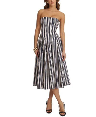 Miss Circle Wyanne Linen Striped Strapless Midi Dress In Multi