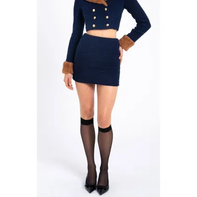 Miss Circle Wylda Navy Blue Boucle Wool Bodycon Mini Skirt