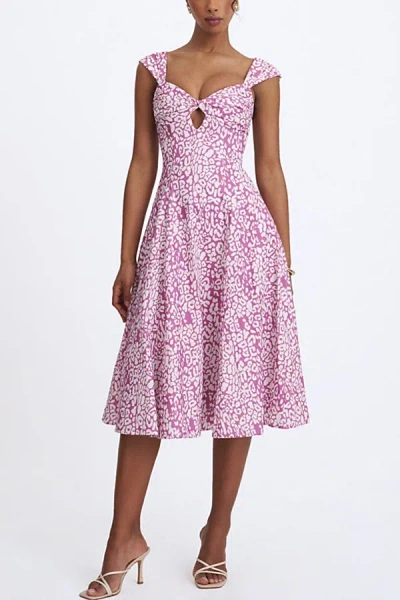 Miss Circle Wynonna Cheetah Linen Keyhole Midi Dress In Multi