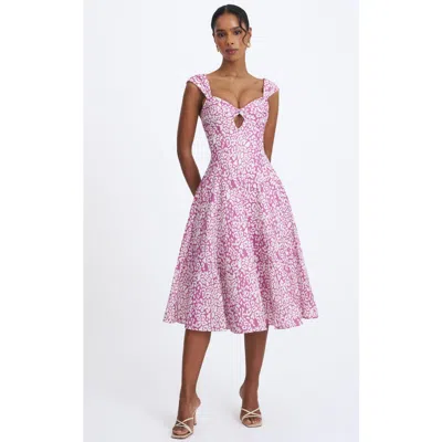 Miss Circle Wynonna Cheetah Linen Keyhole Midi Dress In Pink