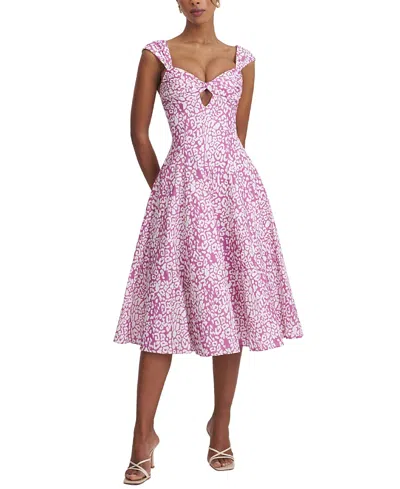 Miss Circle Wynonna Cheetah Linen Keyhole Midi Dress In Multi