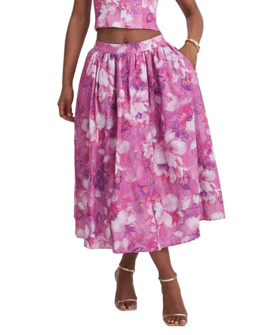 Miss Circle Xalina Blooming Linen Low-rise Midi Skirt In Pink