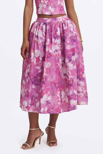 Miss Circle Xalina Linen Low-rise Midi Skirt In Pink, Women's At Urban Outfitters In Multi